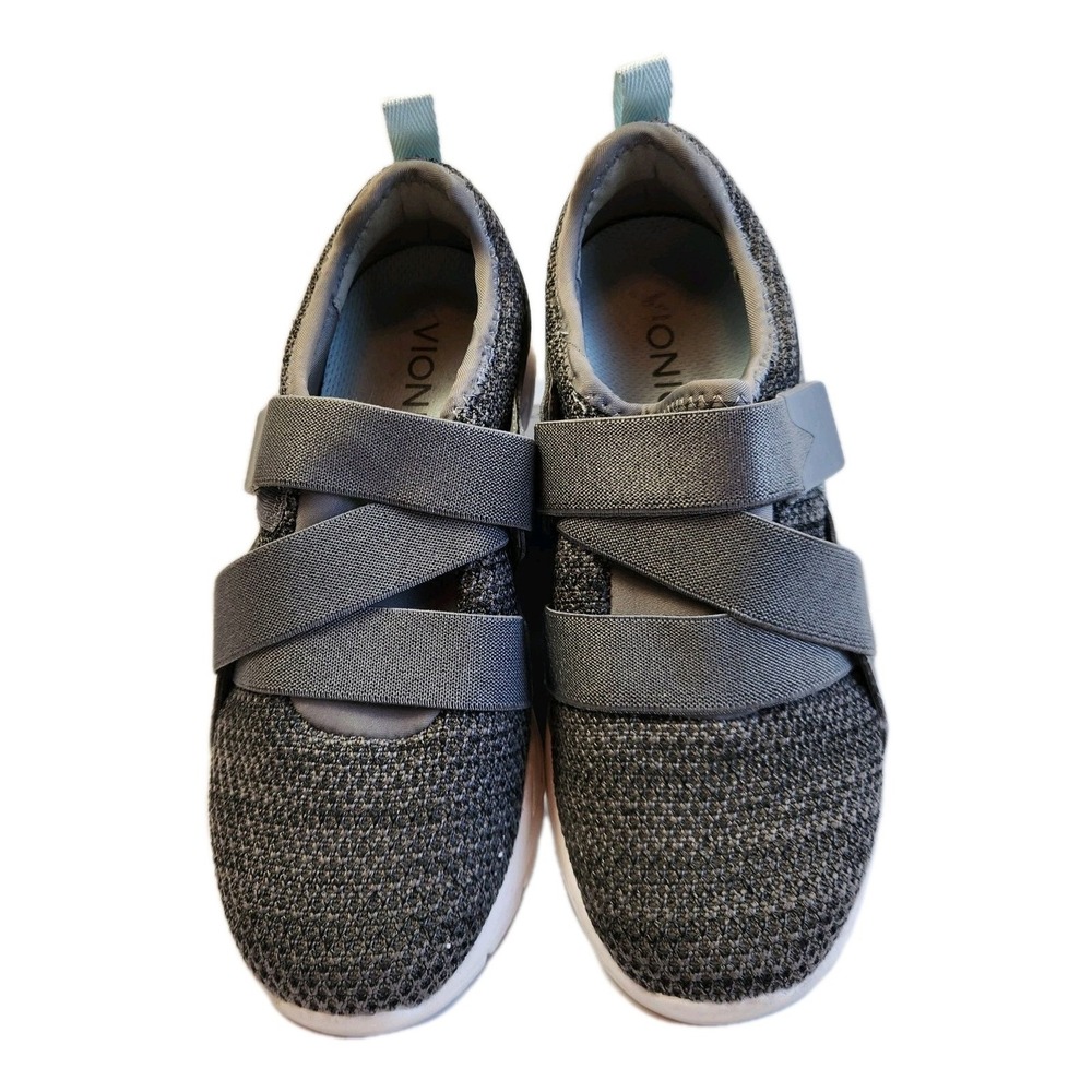 Vionic Aimmy Womens Gray Knit Slip-On Sneakers Adjustable Strap Size 6 Mesh Shoe